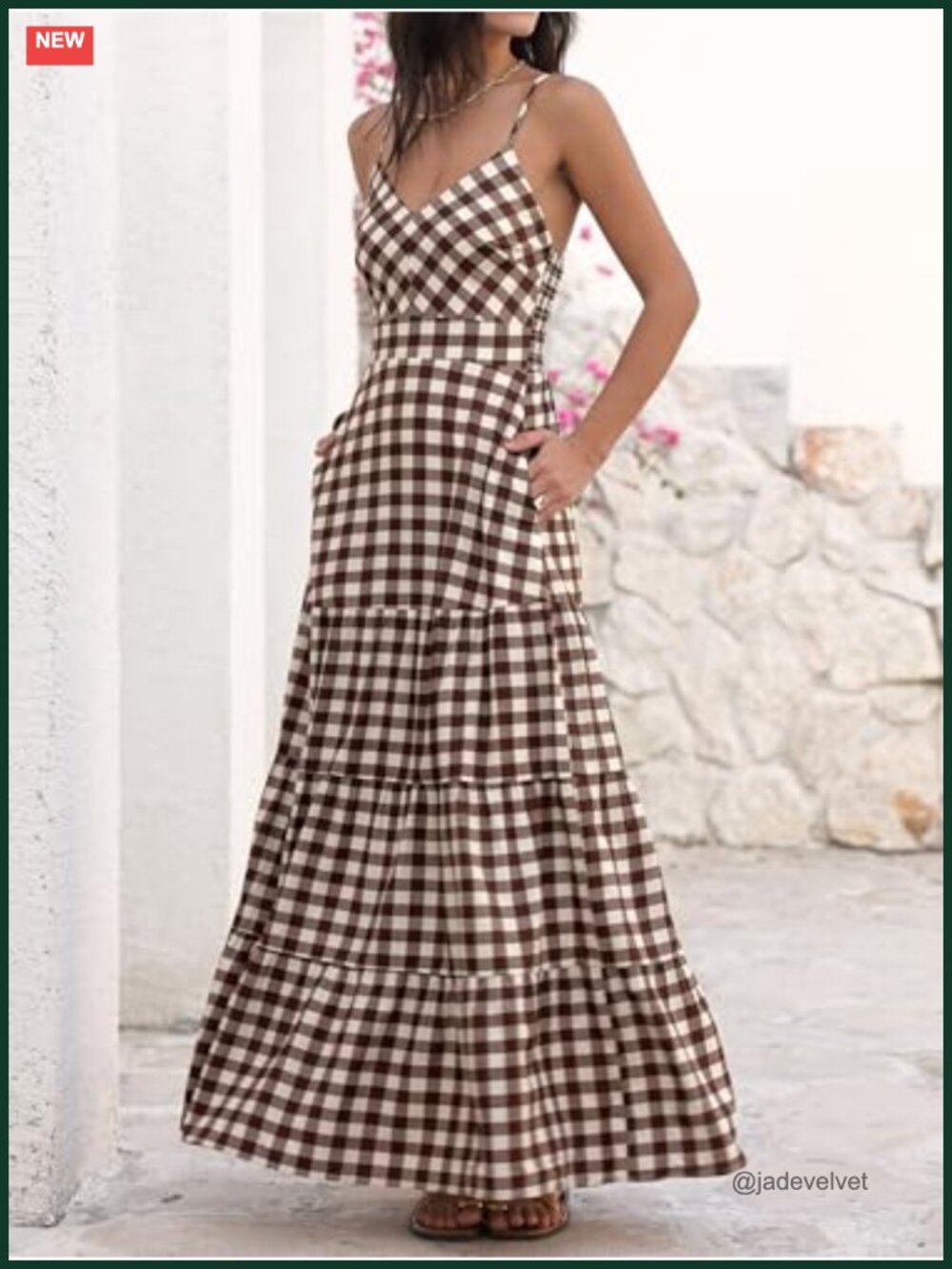 Smocked Maxi Dress with Pockets Spaghetti Strap V-Neck A-Line Boho Casual - Picture 3 of 6